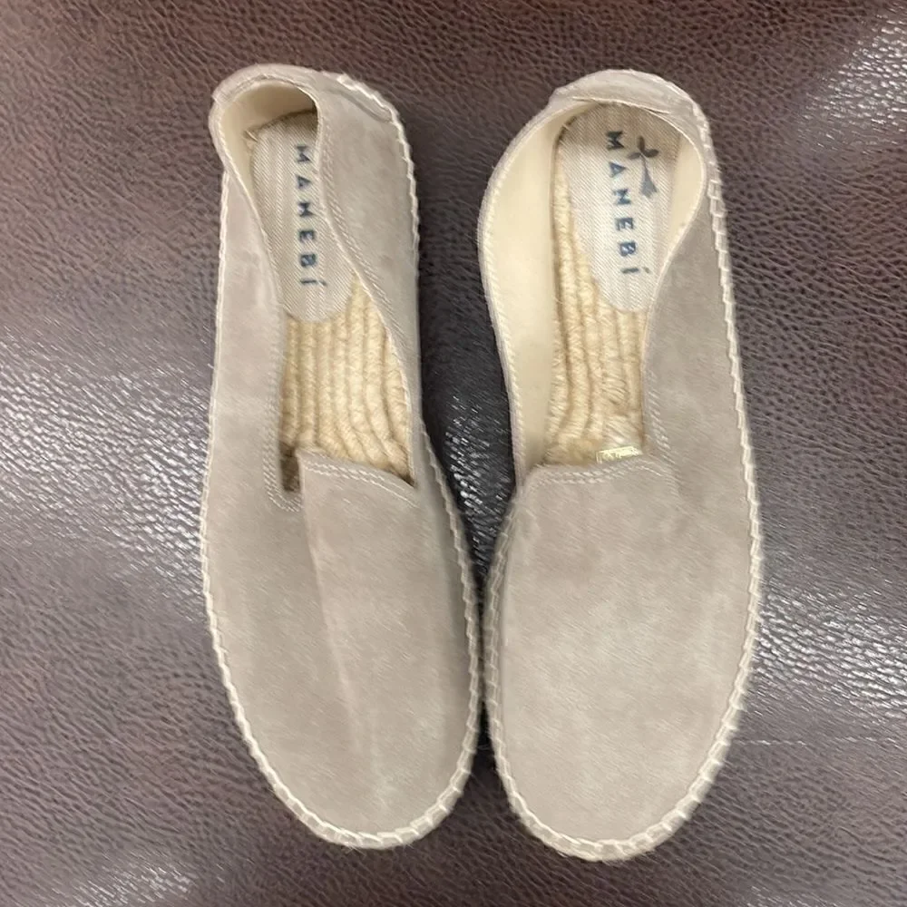 Manebi Suede Hamptons Flat Espadrilles in Gray Size 45 NWOB